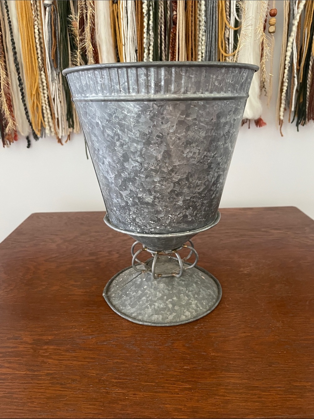 Galvanized Metal Decorative Pedestal Planter - Rustic Silver